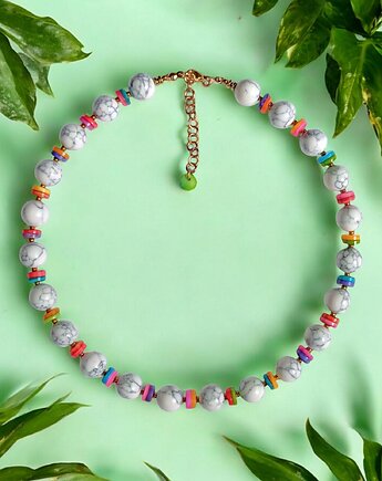 HOT TREND  : naszyjnik : summer collection : howlit 12mm, kolorowa muszla