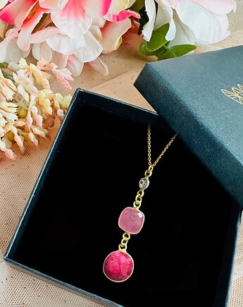 Naszyjnik RUBY LIPS ,szlachetne  kamienie rubin kwarc różowy cyrkonia, Anemon Atelier