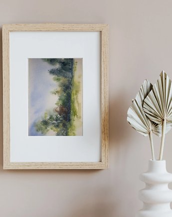WYPRZEDAŻ SZTUKI! Akwarela Wieś oryginalny obraz 300g 18x30 cm, Kwitnace
