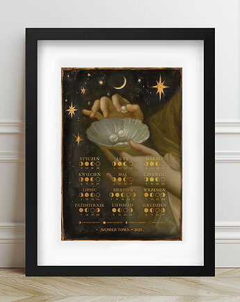 Plakat Kalendarz Faz Księżyca 2025 - Komplet z ramą 30x40cm, Wonder Tones