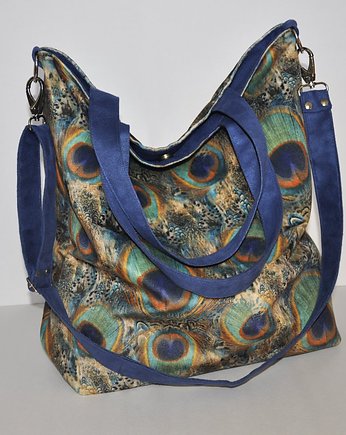Torba hobo XXL - print pawie pióra, PRACOWNIA 166