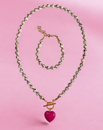 RAZEM TANIEJ : jaspis dalmatyński i serce : fuksja : komplet, kaktusia