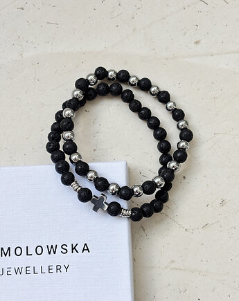 Zestaw męskich bransoletek Lawa i Hematyt, Chmolowska Jewellery