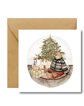 Świąteczny Miś - kartka świąteczna, HI LITTLE