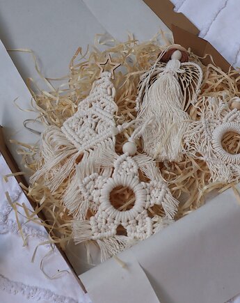 Zestaw ozdób choinkowych ecru - makrama, ManufakTurka