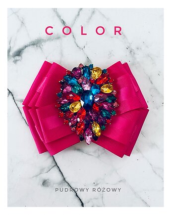Brosza fuksja z ogromnym kolorowym kryształem COLOR, Pudrowy Różowy