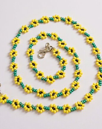 Naszyjnik z koralików słoneczniki boho  ręcznie robiony kwiatowy choker, ArtGez
