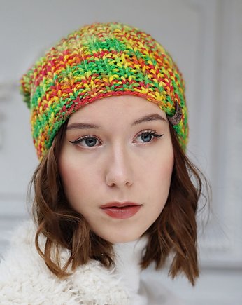 Czapka neonowa z alpaki i wełny, HERBE DESIGN