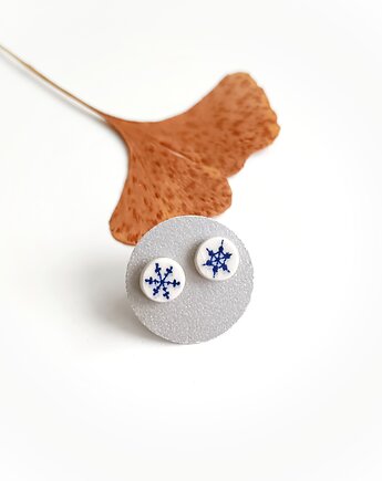 Kolczyki ceramiczne w śnieżynki, biżuteria z talerzy