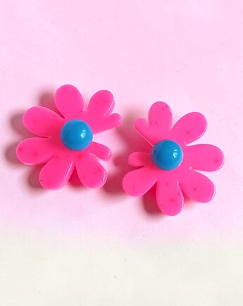 Duże kolczyki z żywicy : kwiaty : pink&blue