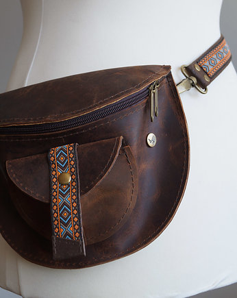 SKÓRZANA NERKA Brązy Crazy Horse Aztecki Pasek Etno Folk, czajkaczajka