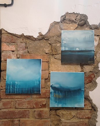 Obrazy ręcznie malowane na płótnie - trzy 30 x 30 cm - abstrakcyjny pejzaż, Kasia Kulicka