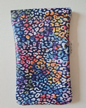 Etui na telefon, okulary słoneczne, skóra, panterka, baby blue, fuksja, UNIQUE HandMade