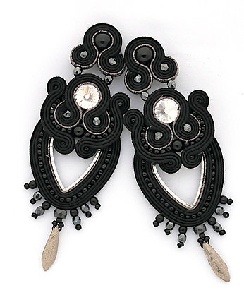 Czarne długie kolczyki soutache, Cardioceras