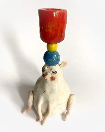 Świecznik, Biała myszka, Ceramiczna myszka, Na świeczkę, OKAZJE - Prezent na Rocznice ślubu