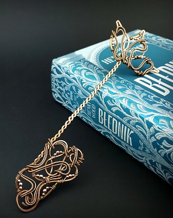 Ozdobna miedziana zakładka do książki wire wrapping, Blue Pearl Art