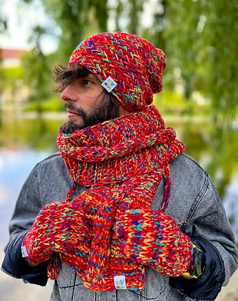 Męska czapka MERINO 50% EXPLORER ,,Czerwienie", Brain Inside