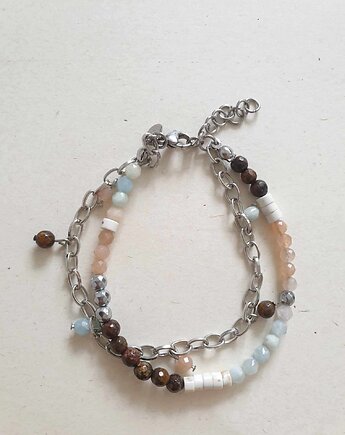 Bransoletka łańcuszkowa, kamień słoneczny, bronzyt, morganit, howlit, modesign