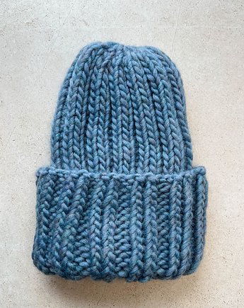 Zimowa czapka Buran  100% wełna z Peru niebieska, Made by Jaga