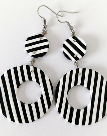Czarno Białe Geometryczne Kolczyki w Paski, OMIFIMO