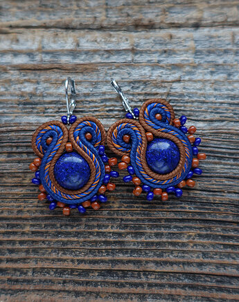 Małe kolczyki sutasz z lapis lazuli, Mró Soutache