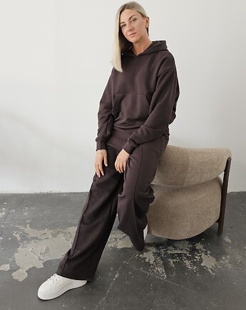 Aba komplet oversized kangurka i szerokie spodnie wide leg Chocolate, Ablush