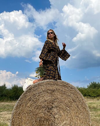 Kimono czarne bawełniane Bogolan, Pintera