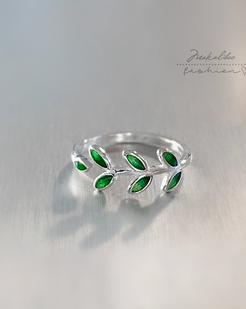 Green Vibes - pierścionek listki, Ewa Saj  Silver