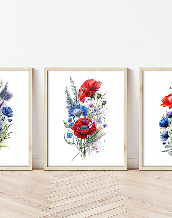 Plakat Tryptyk Polne maki w akwareli, Harvest Maison