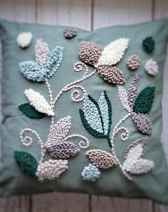 Poduszka summer green 4 bawełna kwiaty liście japani Boho, PUCHAKI