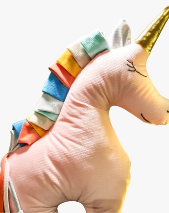Jednorożec UNICORN poduszka - jasny róż i grzywa multikolor, Brokatka