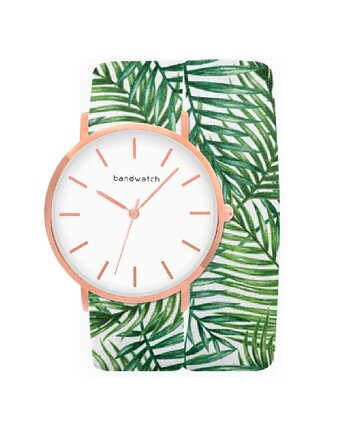 Zegarek damski wiązany - Palm leaves - Tarcza Różowe złoto, Bandwatch