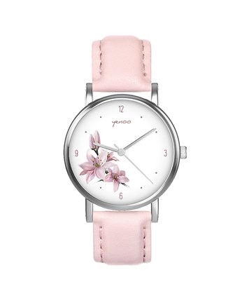 Zegarek  mały - Lilia - skórzany, pudrowy róż, yenoo