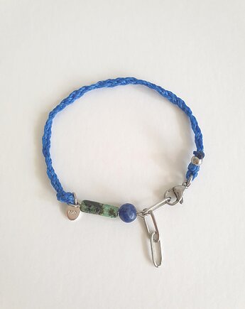 Bransoletka BOHO ręcznie tkana, granatowa z lapisem i turkusem, wodoodporna, modesign