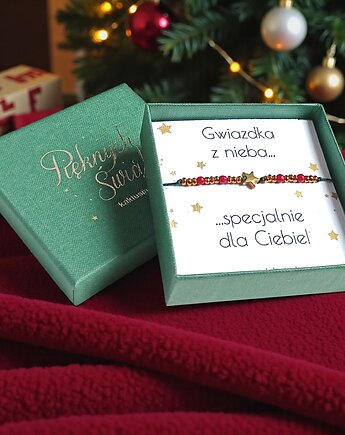 Świąteczna bransoletka - pomysł na prezent - świąteczne pudełko - RED, kaktusia