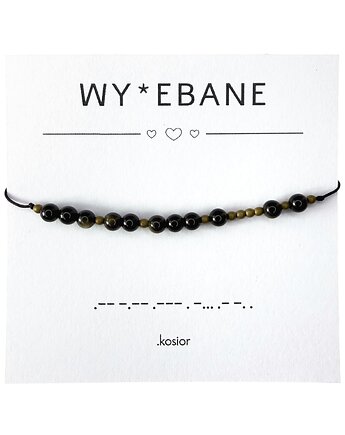 UNISEX Bransoletka z alfabetem Morse Obsydian złocisty, Hematyt, karolina kosior