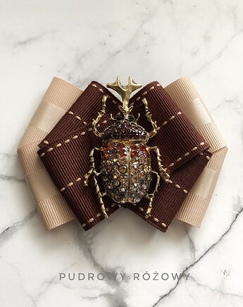 Brosza z cudnym Owadem z brązowych kryształków New Jesień, Pudrowy Różowy