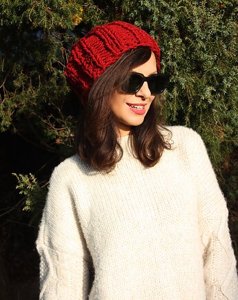 Czapka handmade beanie z wełną merino bulky, Mademoiselle Patrini