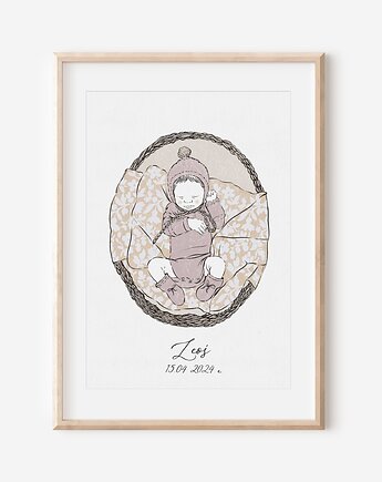 Metryczka - ŚPIĄCY CHŁOPIEC W KOSZYCZKU, Mint In Paper