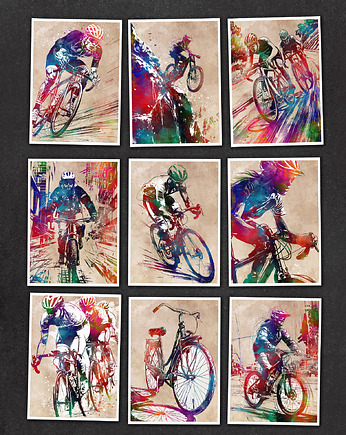 Rowerzyści nr 2 - zestaw 9 grafik sportowych, JBJart Justyna Jaszke