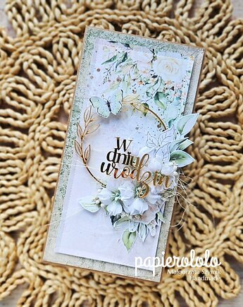 Kartka W dniu urodzin ze złotą pleksi, papierololo