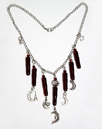 Naszyjnik - Magia księżyca - łańcuszek, bordo, yenoo