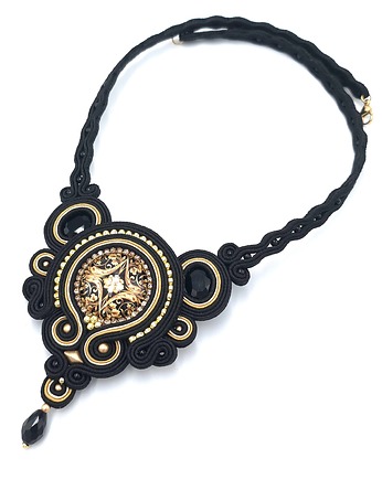 Naszyjnik sutasz czarno złoty barokowy wieczorowy elegancka kolia Flavia, Katrina Rossa