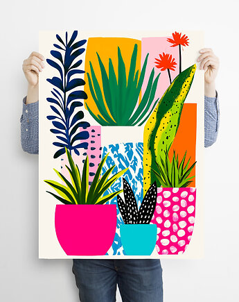 Kwiaty doniczkowe - grafika na plakacie, JBJart Justyna Jaszke