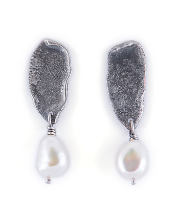 Kolczyki srebrne topione z perłami, OKAZJE - Prezent na Komunie