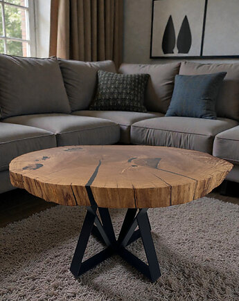 Dębowy stolik kawowy z czarną  żywicą epoksydowa, BooGoo