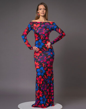 Sukienka z odsłoniętymi ramionami - Julia Maxi Flower Power, milita nikonorov