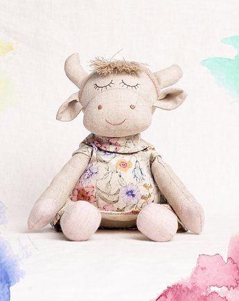 Krówka Alicja Lniana lalka w kwiecistej sukienca, OKAZJE - Prezent na Baby shower