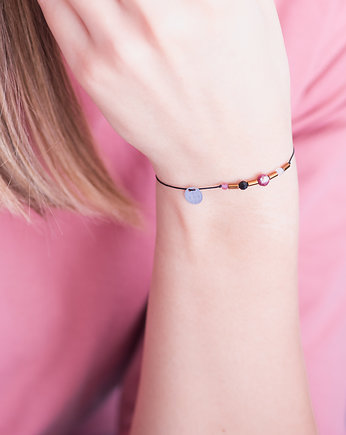 Delikatna Bransoletka Zodiac Koziorożec Turmalin Obsydian Kamień Księżycowy, w hand works
