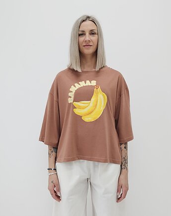 Bawełniana bluzka z bananami o luźnym kroju z rękawem 3/4, Ablush